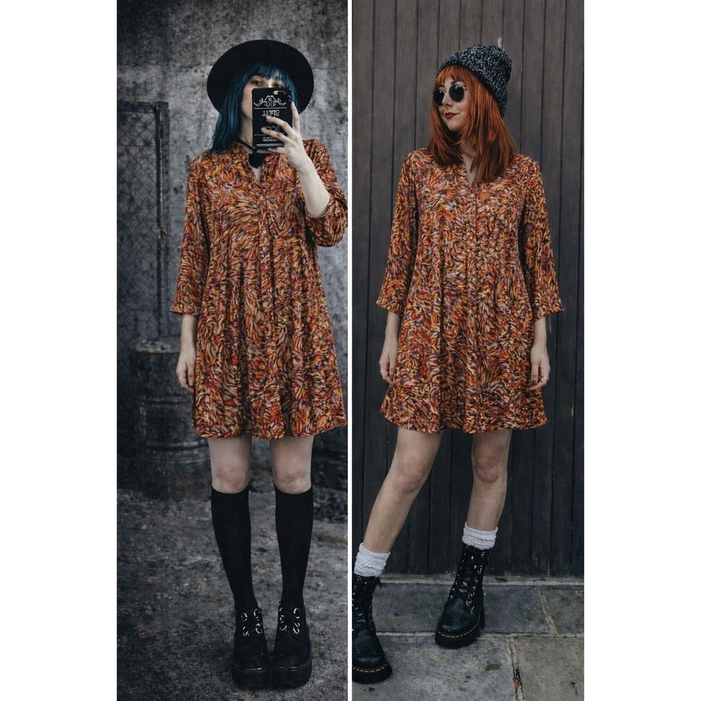 Kut From The Cloth Midi Shirt Dress Abstract Pleated Grunge Business Casual Sz 6